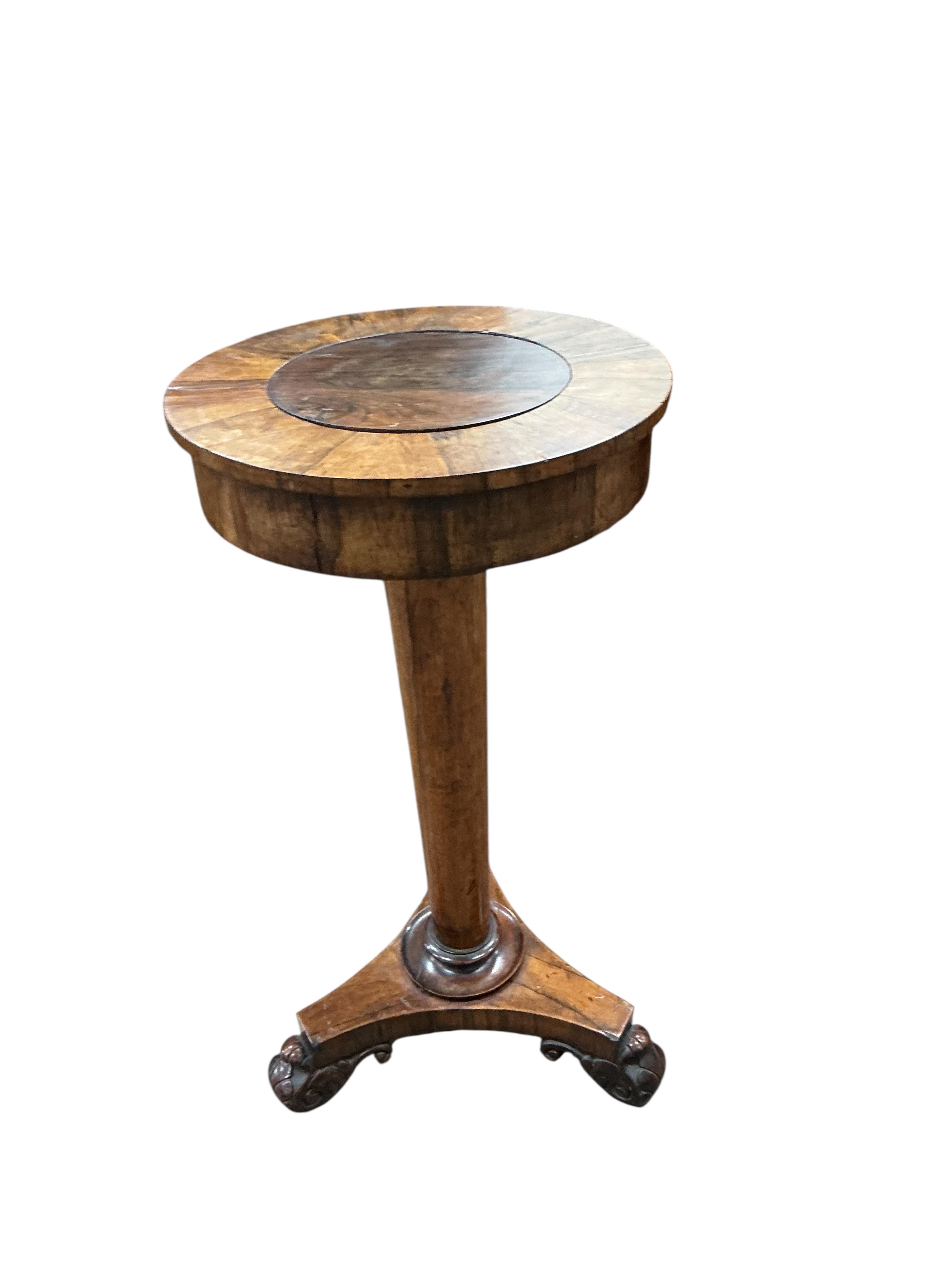 A Regency circular rosewood jardiniere table, diameter 40cm, height 76cm